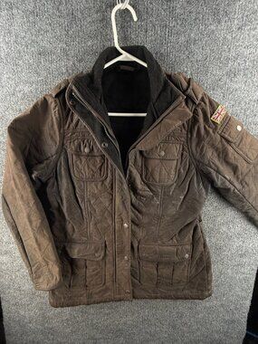 Barbour Utility Force Quilt Waxed Jacket Women Full Zip Fleece Lined Size 10 US